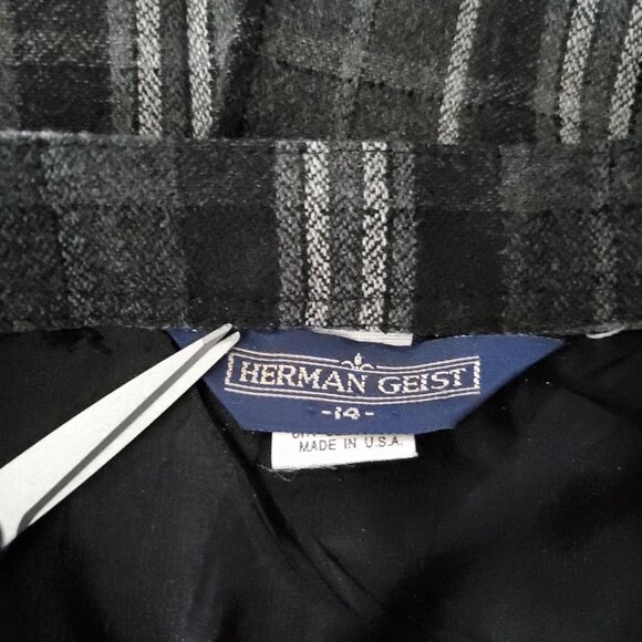 Vintage Herman Geist Pleated Plaid Maxi Skirt 14 Gray Black Preppy Academia - Picture 4 of 5